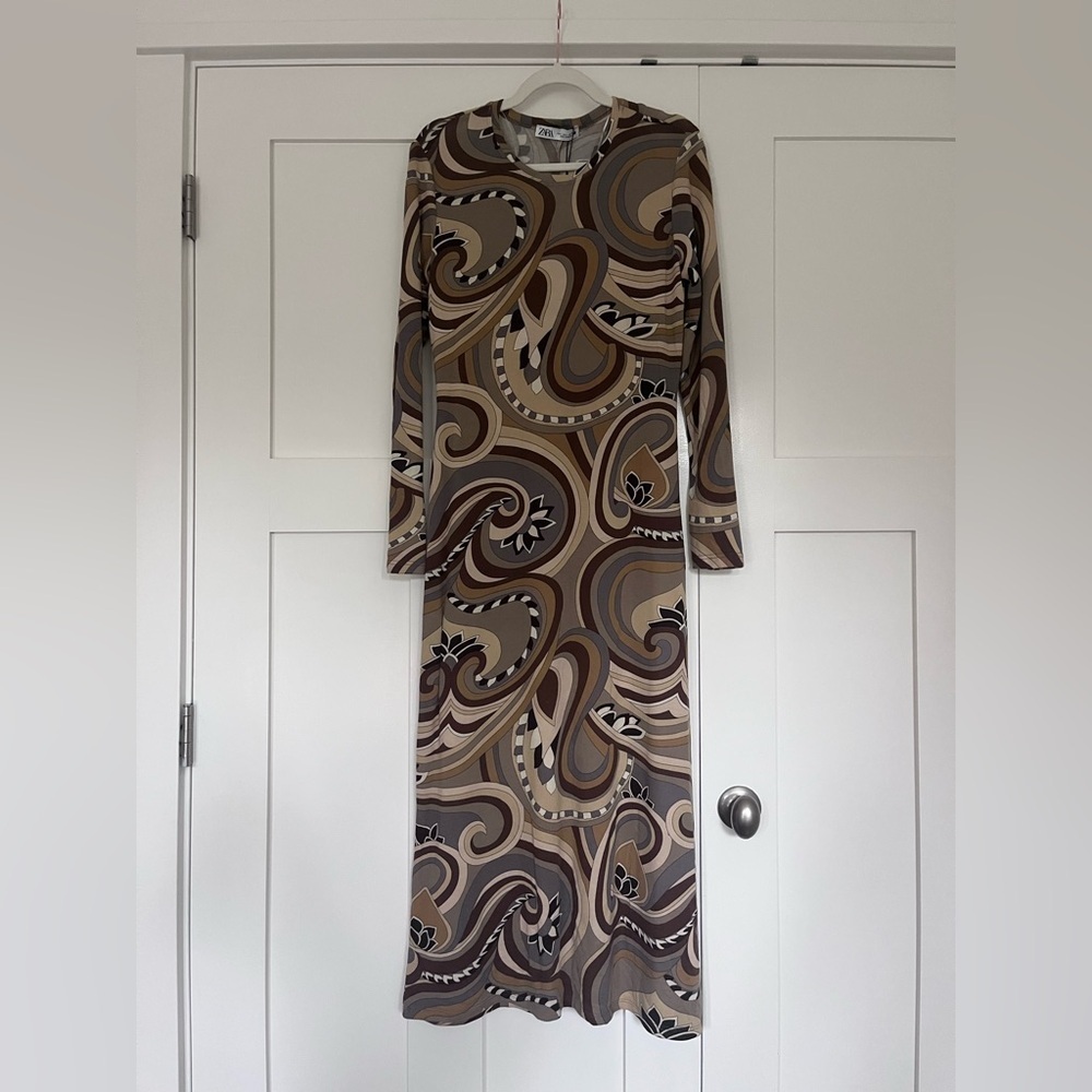 Zara Printed Bodycon Dress Sz L - Picture 7 of 8